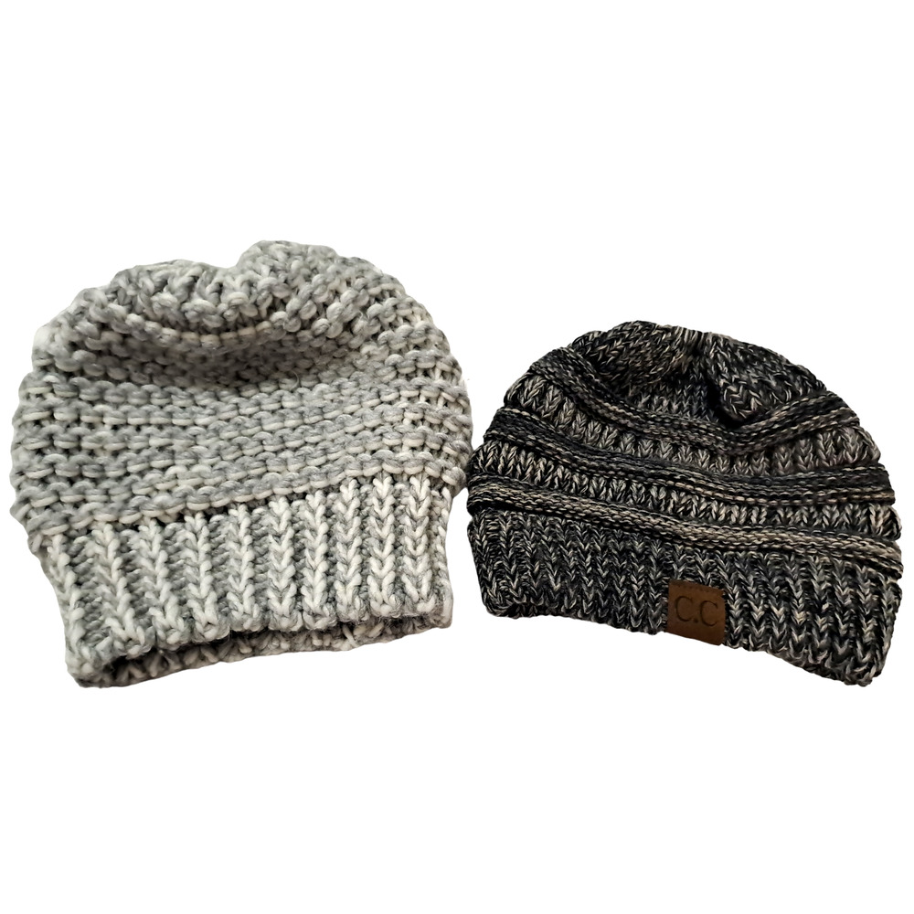 Set of 2 Knit Winter Beanies - CC and Unbranded